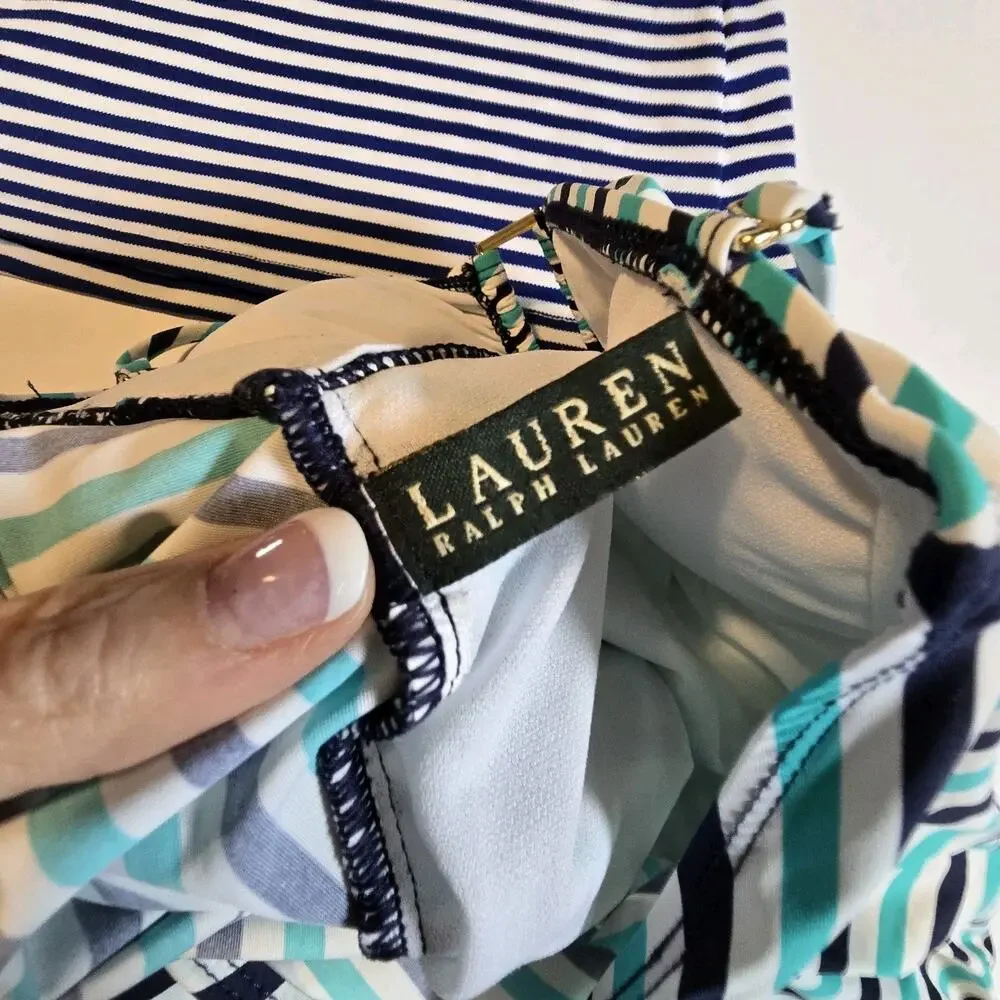 Ralph Lauren Set 3 Striped Tankini Tops Womens MED Blue Black Teal Beach‎ Summer